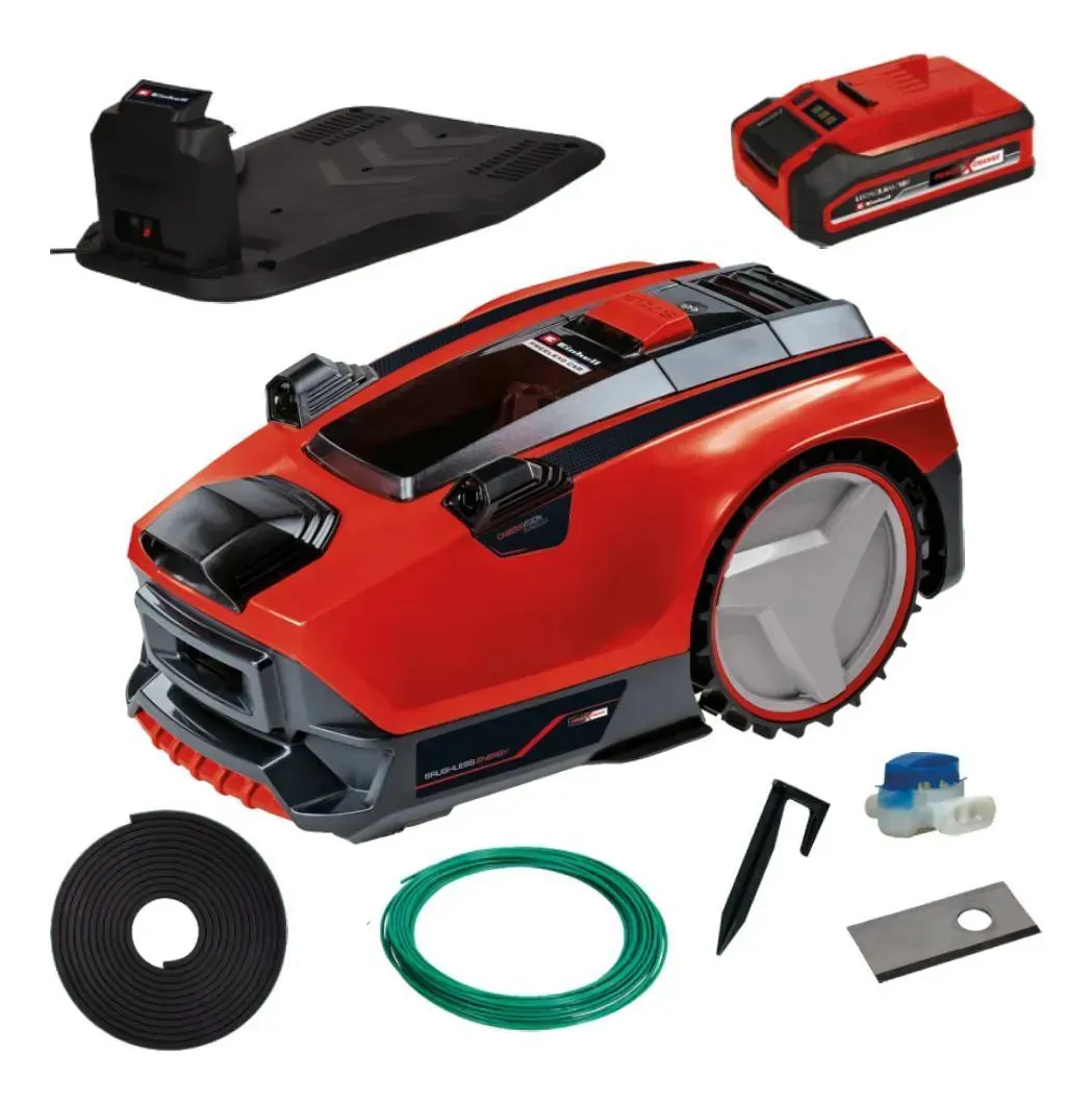 Einhell FREELEXO CAM 500 e acessórios em fundo branco.
