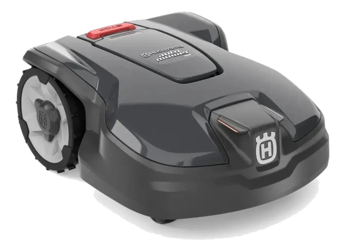 Husqvarna Automower 305 isolado em fundo branco.