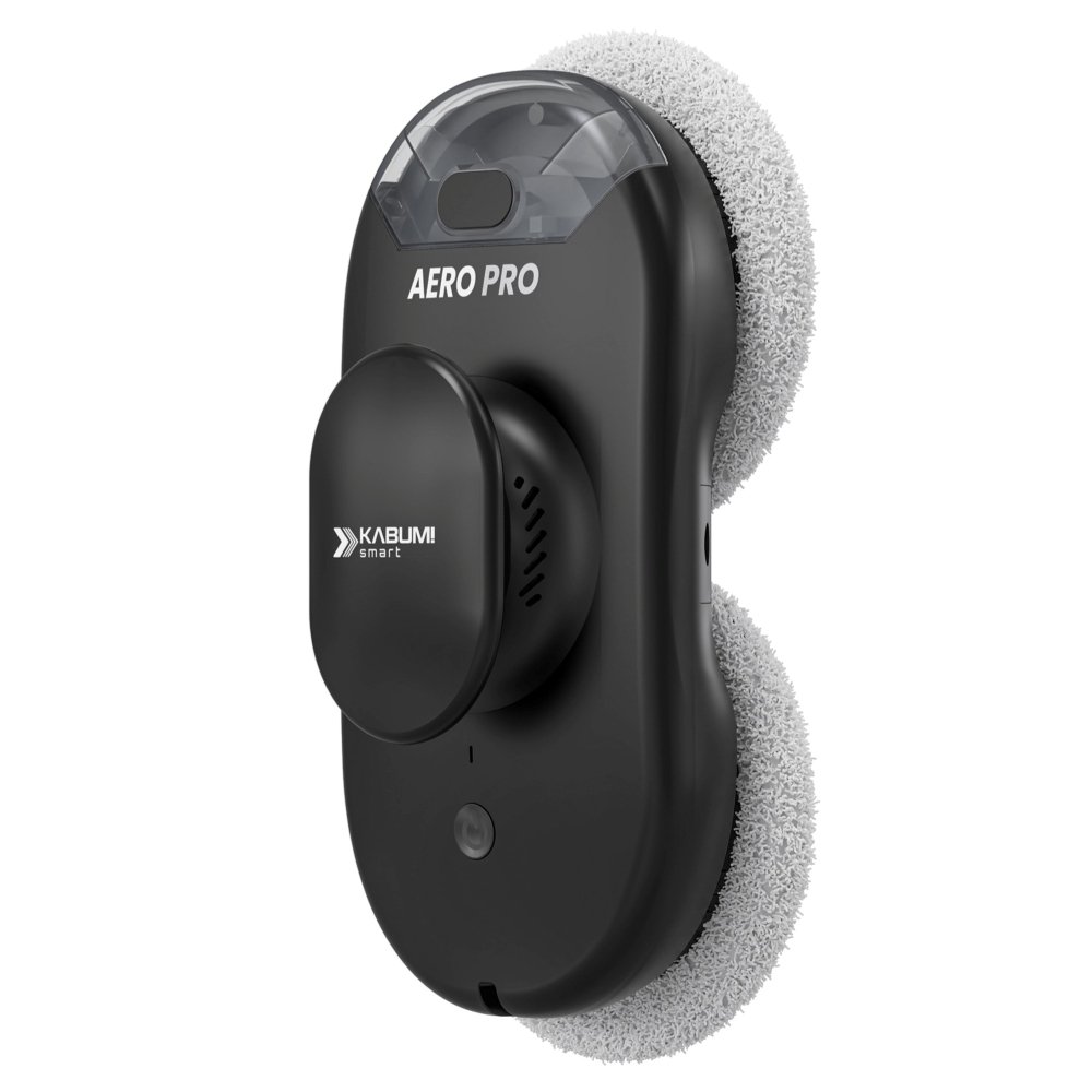 Robô limpa-vidros KaBuM Smart Aero Pro preto em primeiro plano.